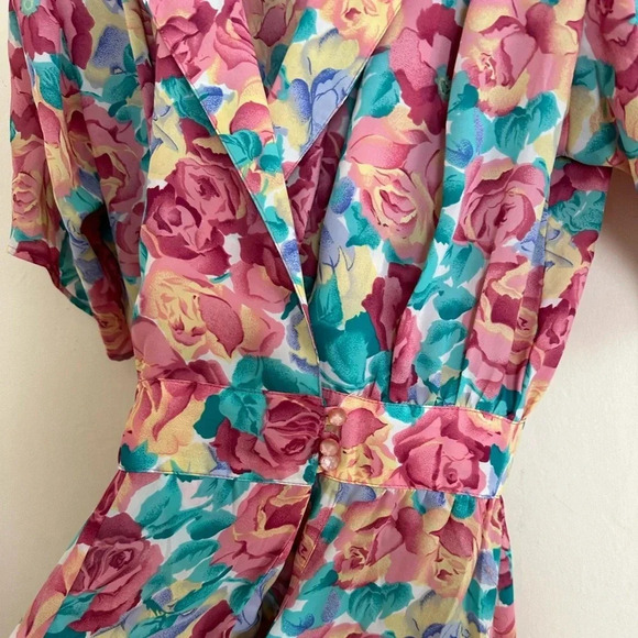 Vintage Floral Dress Size M/L Pink Pockets Modest 80s 90s Day Dress - Picture 3 of 6